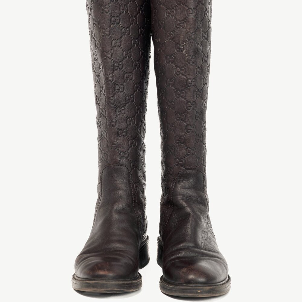 Gucci Maud Chocolate Soft Guccissima Leather Knee-High Riding Boots - Picture 3 of 13
